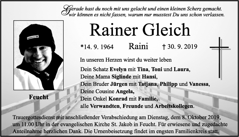  Traueranzeige für Rainer Gleich vom 05.10.2019 aus Der Bote