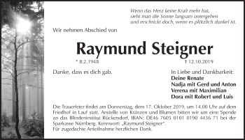 Traueranzeige von Raymund Steigner von Pegnitz-Zeitung