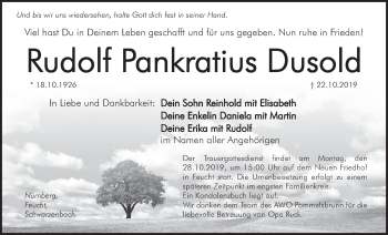 Traueranzeige von Rudolf Pankratius Dusold von Der Bote