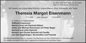 Traueranzeige von Theresia Margot Eisenmann von Pegnitz-Zeitung