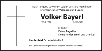 Traueranzeige von Volker Bayerl von Hersbrucker Zeitung