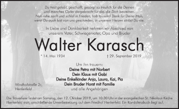 Traueranzeige von Walter Karasch von Hersbrucker Zeitung