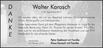 Traueranzeige von Walter Karasch von Hersbrucker Zeitung