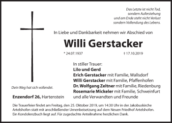 Traueranzeige von Willi Gerstacker von Hersbrucker Zeitung