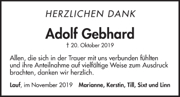 Traueranzeige von Adolf Gebhard von Pegnitz-Zeitung