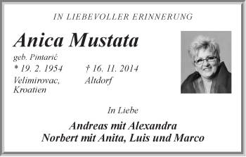 Traueranzeige von Anica Mustata von Der Bote