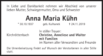 Traueranzeige von Anna Maria Kühn von Pegnitz-Zeitung