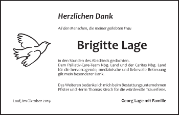 Traueranzeige von Brigitte Lage von Pegnitz-Zeitung