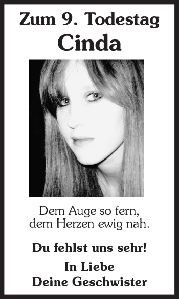 Traueranzeige von Cinda  von Hersbrucker Zeitung
