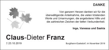 Traueranzeige von Claus-Dieter Franz von Der Bote