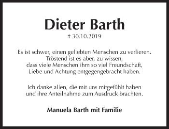 Traueranzeige von Dieter Barth von Pegnitz-Zeitung