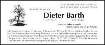 Traueranzeige von Dieter Barth von Pegnitz-Zeitung