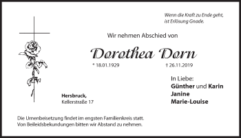 Traueranzeige von Dorothea Dorn von Hersbrucker Zeitung