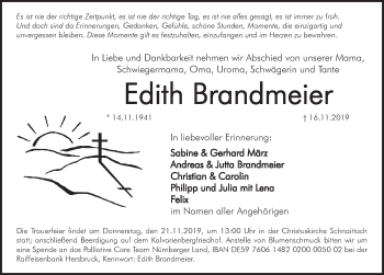 Traueranzeige von Edith Brandmeier von Pegnitz-Zeitung