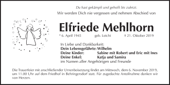 Traueranzeige von Elfriede Mehlhorn von Pegnitz-Zeitung