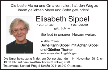 Traueranzeige von Elisabeth Sippel von Pegnitz-Zeitung