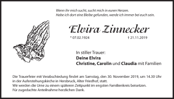 Traueranzeige von Elvira Zinnecker von Hersbrucker Zeitung