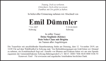 Traueranzeige von Emil Dümmler von Pegnitz-Zeitung