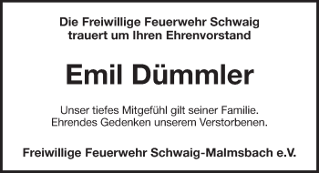 Traueranzeige von Emil Dümmler von Pegnitz-Zeitung