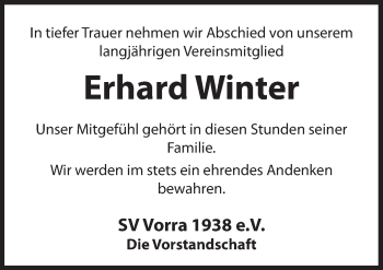Traueranzeige von Erhard Winter von Hersbrucker Zeitung