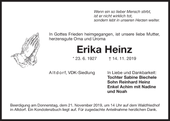 Traueranzeige von Erika Heinz von Der Bote