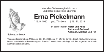 Traueranzeige von Erna Pickelmann von Der Bote