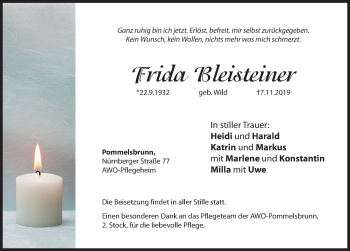 Traueranzeige von Frida Bleisteiner von Hersbrucker Zeitung