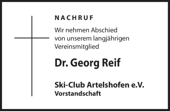 Traueranzeige von Georg Reif von Hersbrucker Zeitung