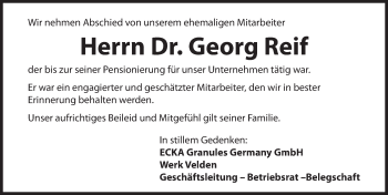 Traueranzeige von Georg Reif von Hersbrucker Zeitung