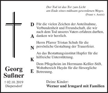 Traueranzeige von Georg Sußner von Der Bote
