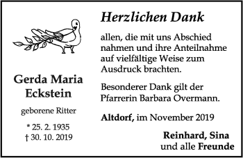 Traueranzeige von Gerda Maria Eckstein von Der Bote