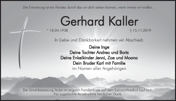 Traueranzeige von Gerhard Kaller von Pegnitz-Zeitung