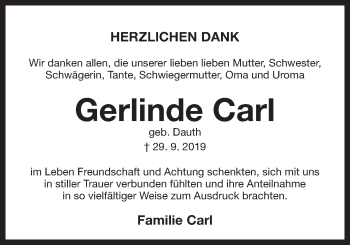 Traueranzeige von Gerlinde Carl von Der Bote