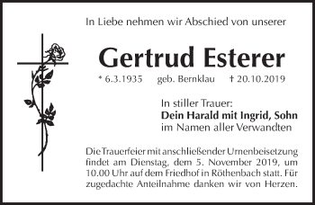 Traueranzeige von Gertrud Esterer von Pegnitz-Zeitung