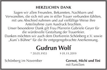Traueranzeige von Gudrun Wolf von Pegnitz-Zeitung
