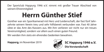 Traueranzeige von Günther Stief von Hersbrucker Zeitung