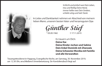 Traueranzeige von Günther Stief von Hersbrucker Zeitung