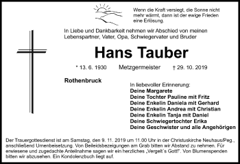 Traueranzeige von Hans Tauber von Hersbrucker Zeitung