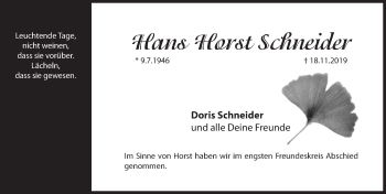 Traueranzeige von Hans Horst Schneider von Hersbrucker Zeitung