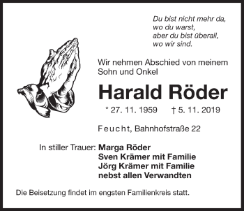 Traueranzeige von Harald Röder von Der Bote