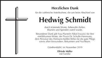 Traueranzeige von Hedwig Schmidt von Pegnitz-Zeitung
