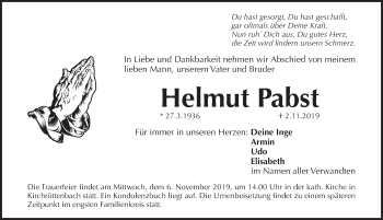 Traueranzeige von Helmut Pabst von Pegnitz-Zeitung