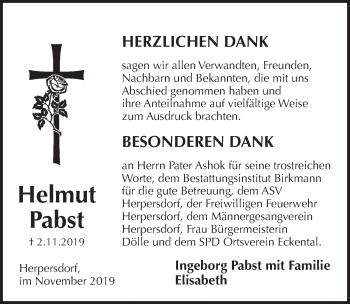 Traueranzeige von Helmut Pabst von Pegnitz-Zeitung
