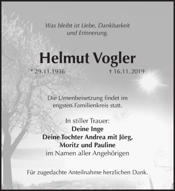 Traueranzeige von Helmut Vogler von Pegnitz-Zeitung
