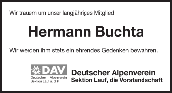 Traueranzeige von Hermann Buchta von Pegnitz-Zeitung