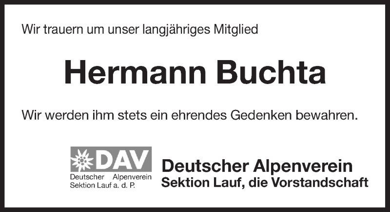  Traueranzeige für Hermann Buchta vom 13.11.2019 aus Pegnitz-Zeitung