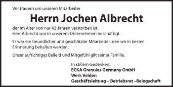Traueranzeige von Jochen Albrecht von Hersbrucker Zeitung