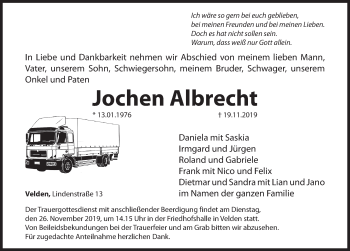 Traueranzeige von Jochen Albrecht von Hersbrucker Zeitung