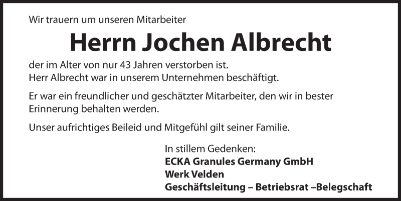  Traueranzeige für Jochen Albrecht vom 23.11.2019 aus Hersbrucker Zeitung