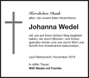 Traueranzeige von Johanna Wedel von Pegnitz-Zeitung